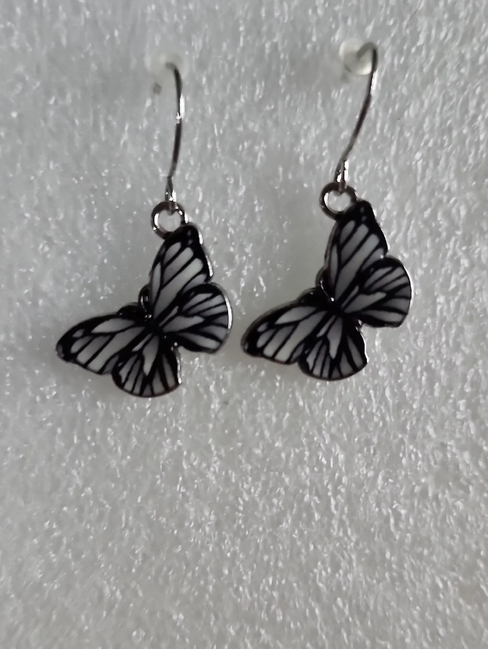 Hand Crafted Black and White Butterfly Drop Earrings